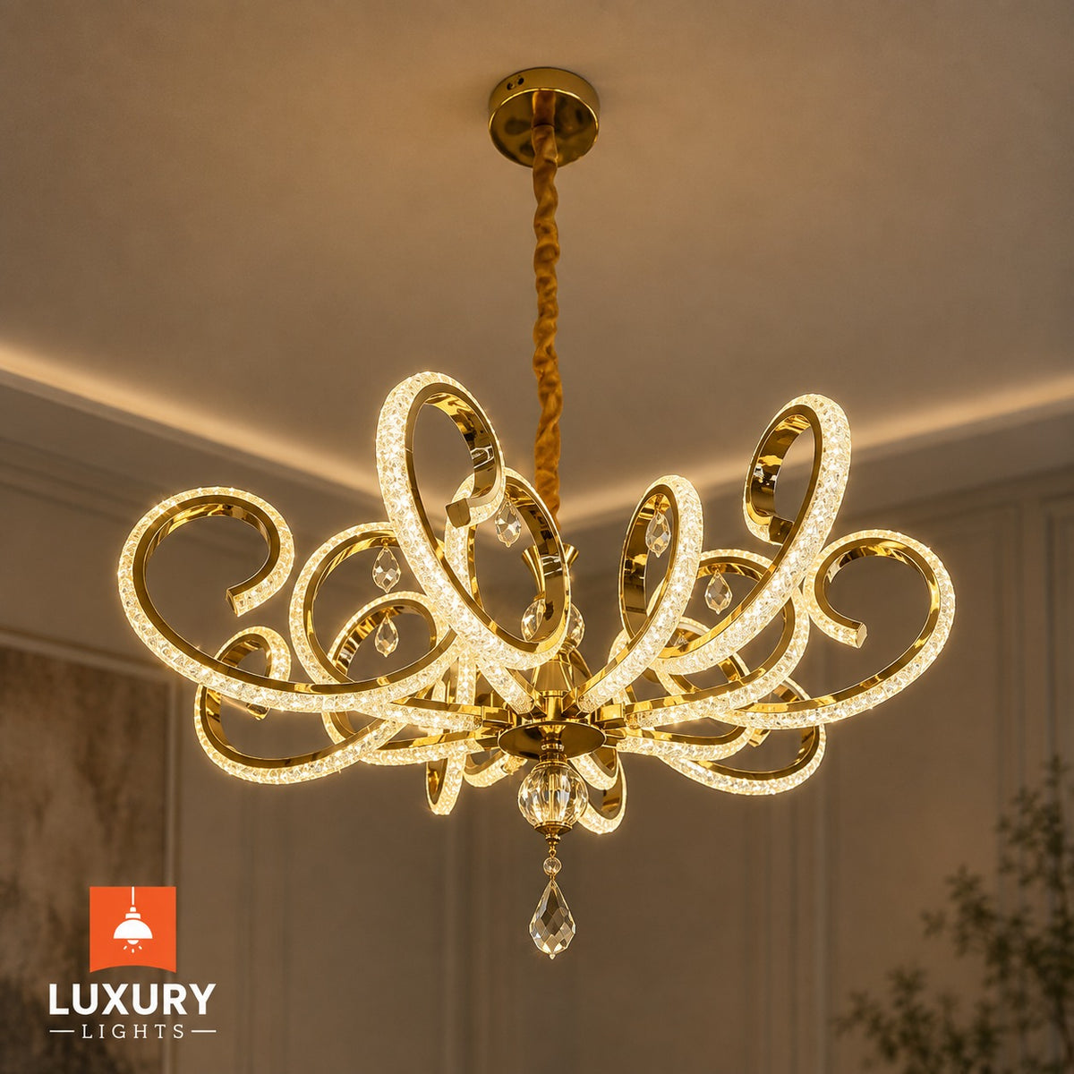 Luxury Golden Curved Crystal LED Chandelier
