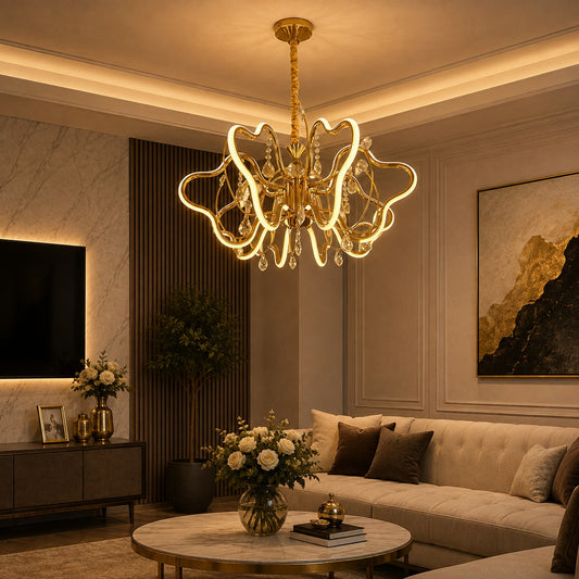 Luxury Golden Wave Crystal LED Chandelier