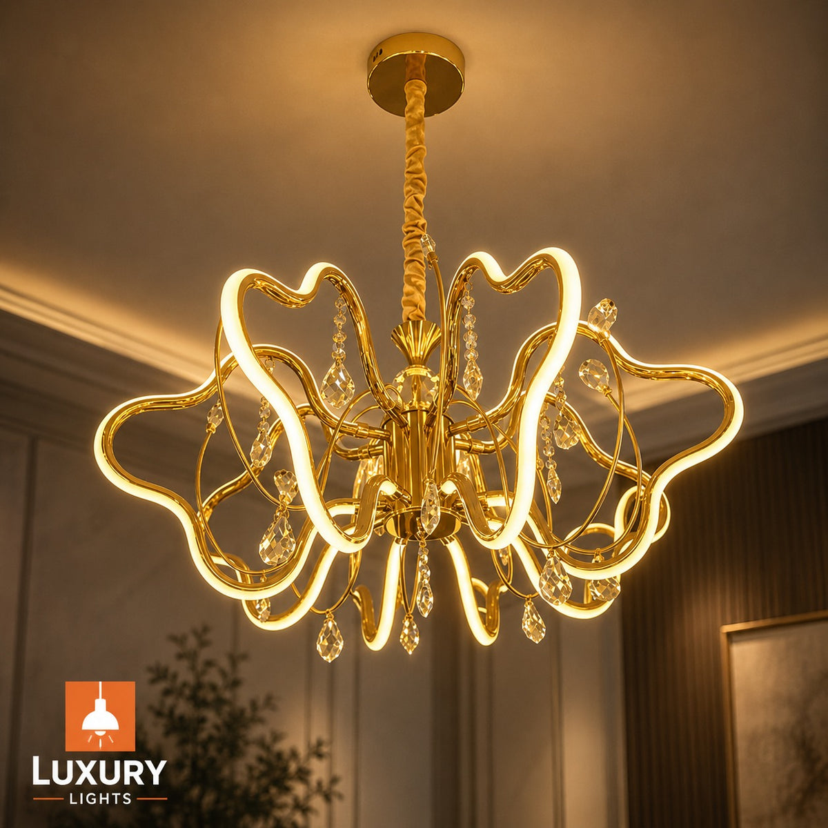 Luxury Golden Wave Crystal LED Chandelier