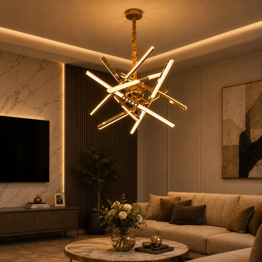 Modern Golden Geometric LED Chandelier