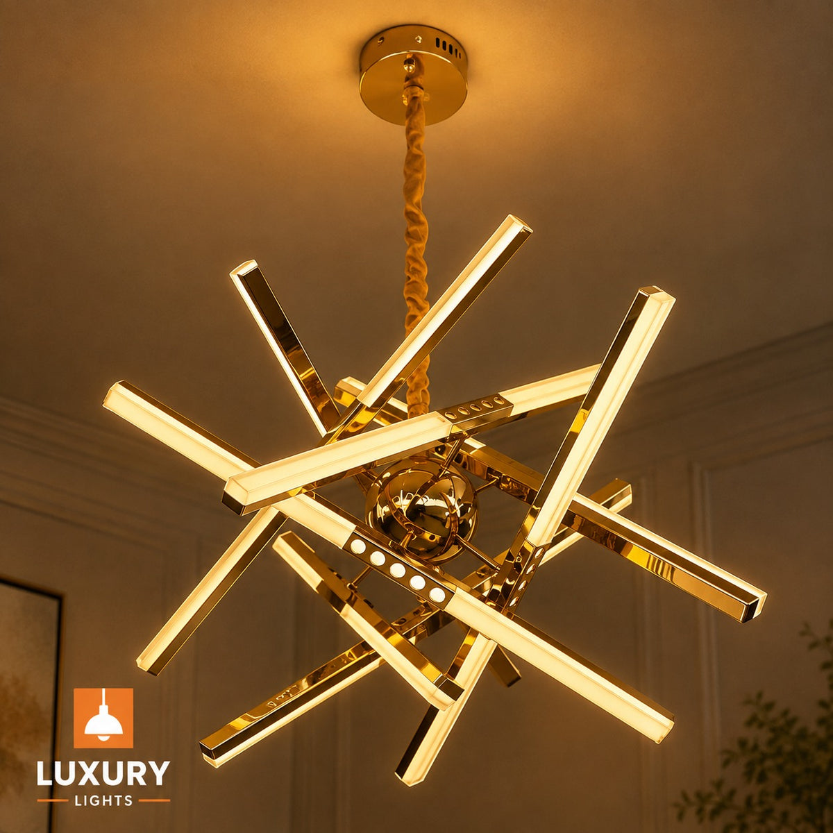 Modern Golden Geometric LED Chandelier