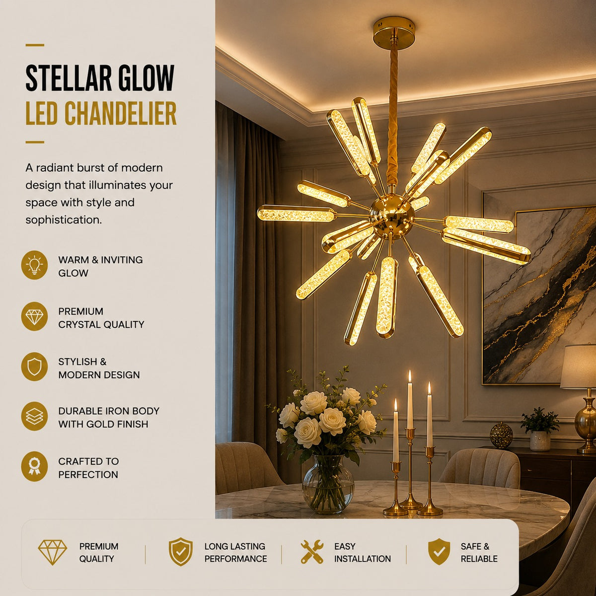Modern Golden Starburst LED Chandelier