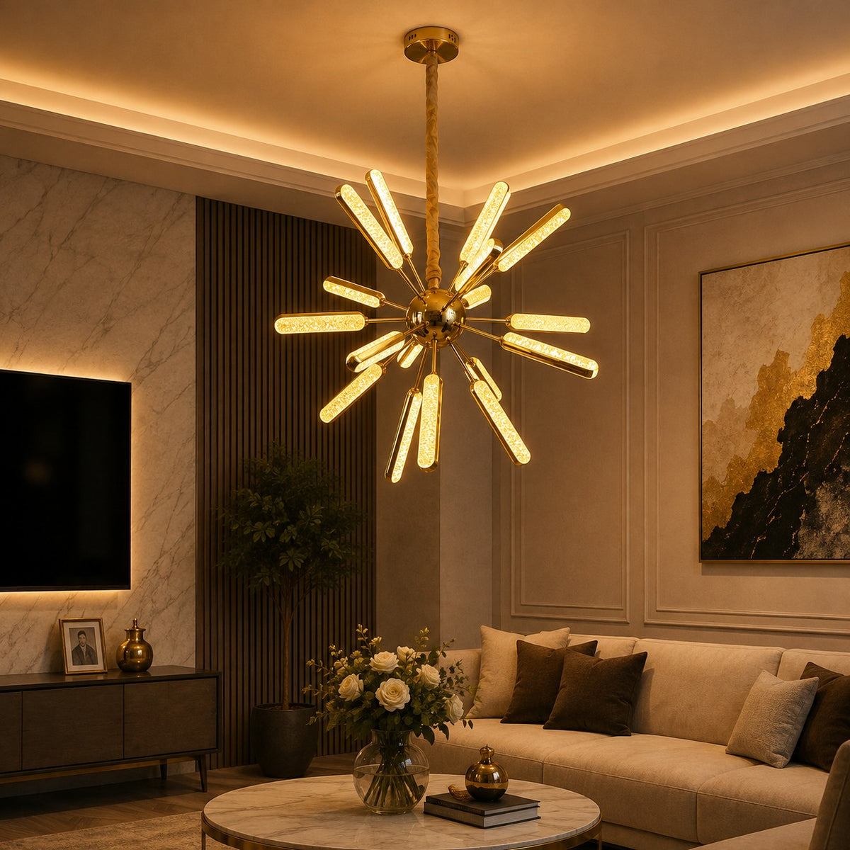 Modern Golden Starburst LED Chandelier