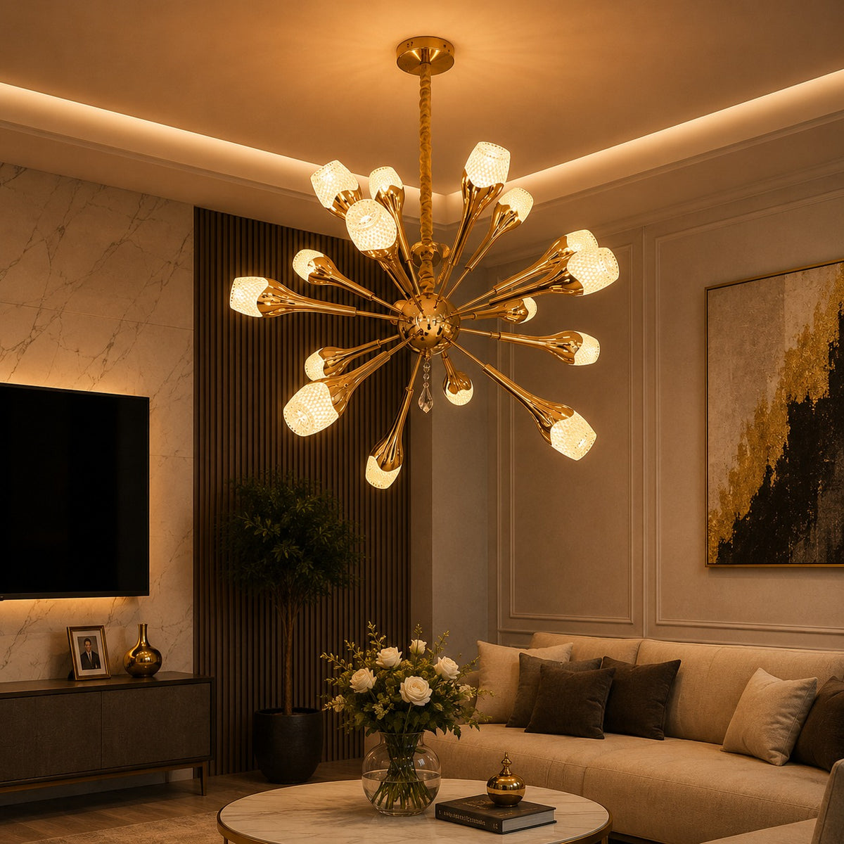 Luxury Gold LED Chandelier – Product Description