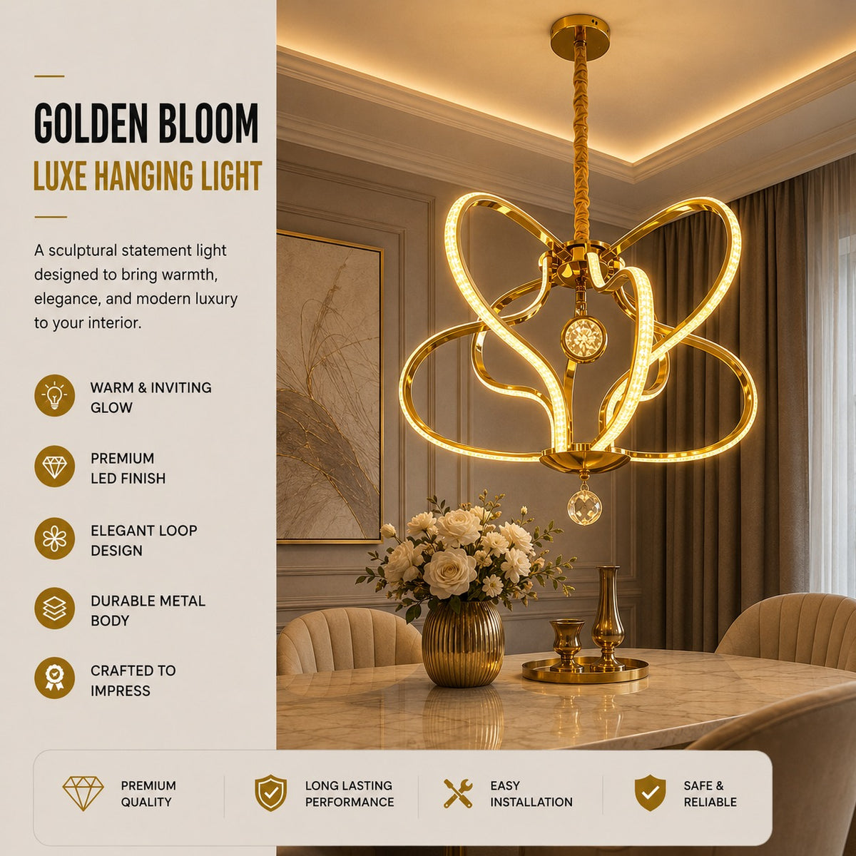 Modern Golden LED Chandelier Light