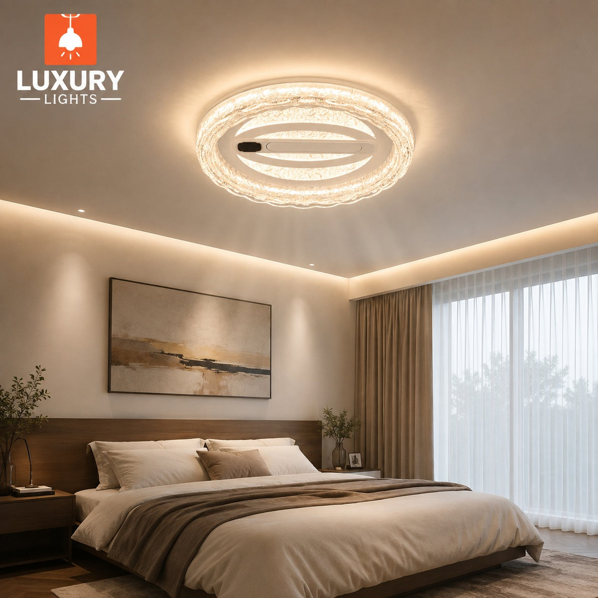 Modern Round Crystal LED Ceiling Fan with Light