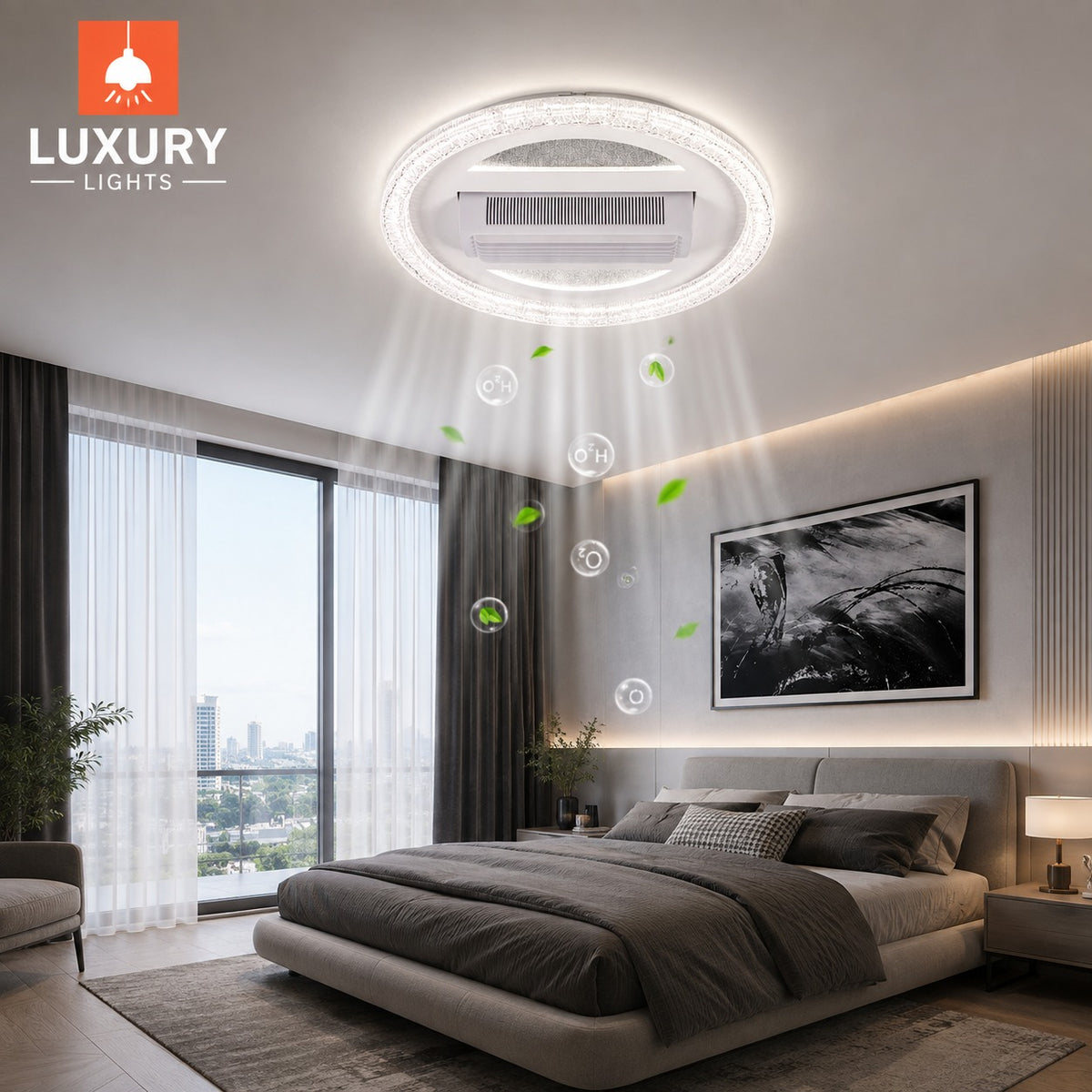 Modern Luxury Crystal LED Ceiling Fan with Light