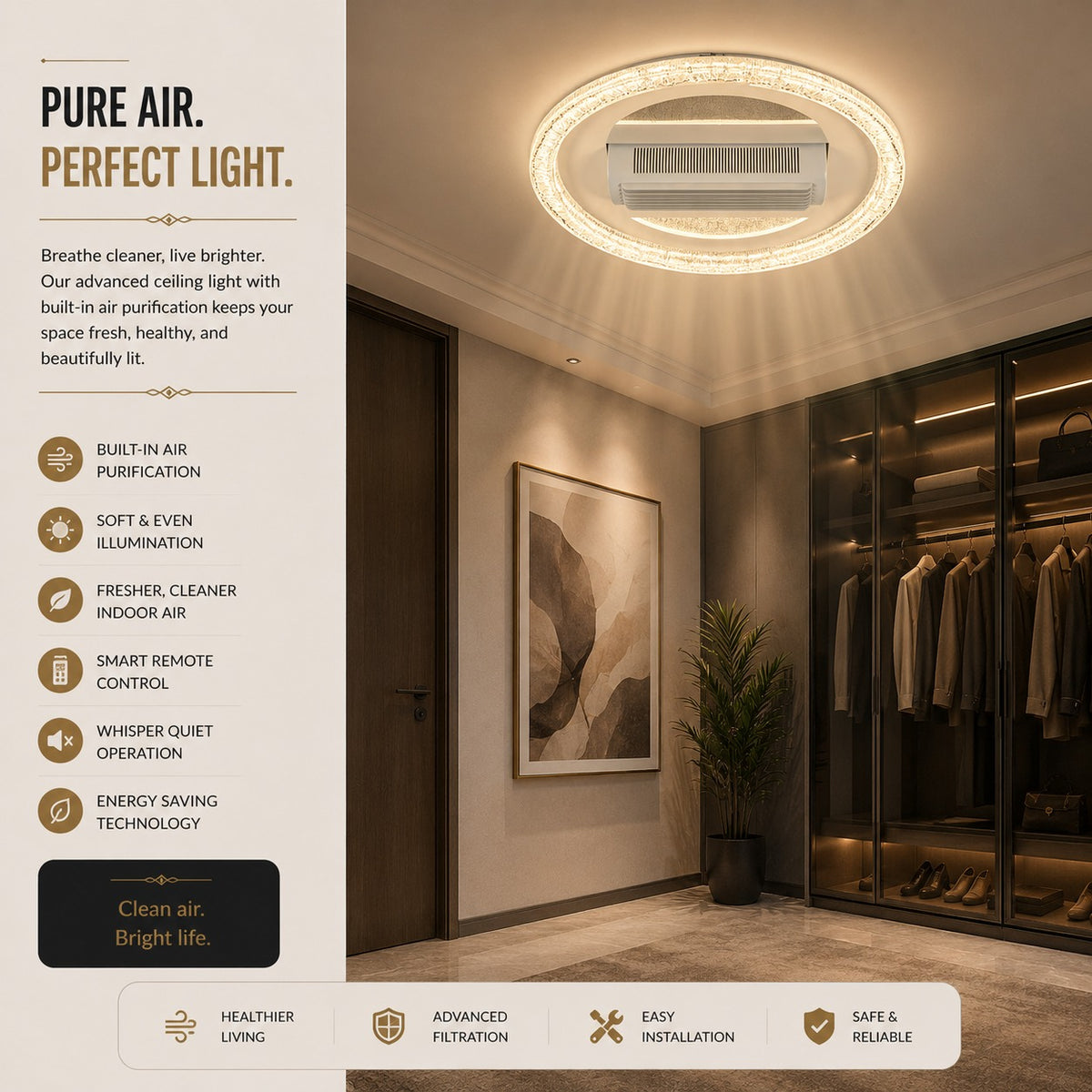 Modern Luxury Crystal LED Ceiling Fan with Light
