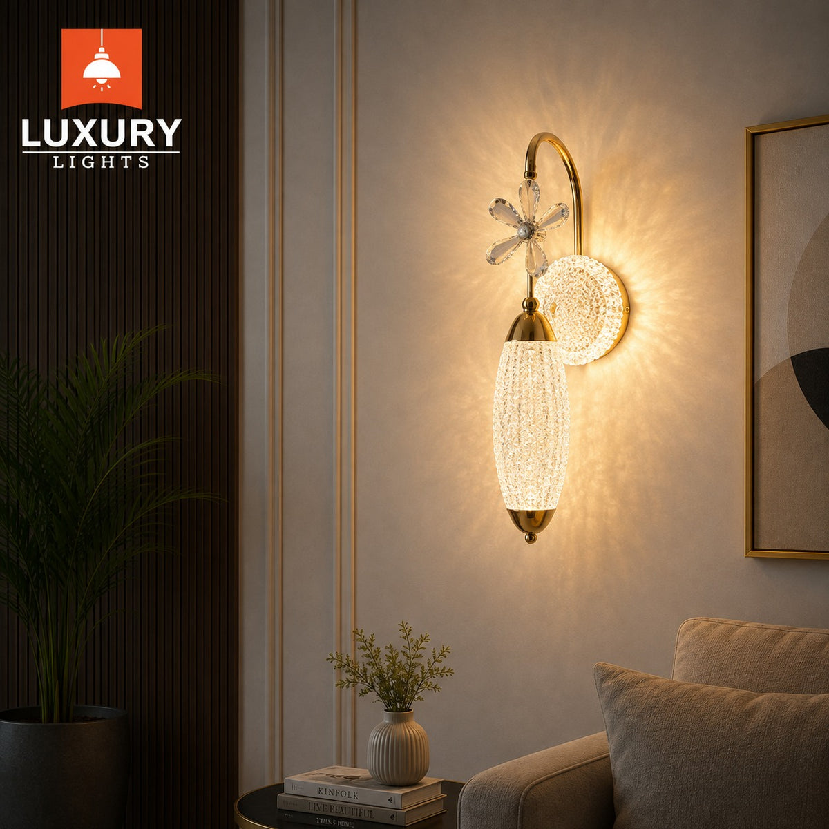 Modern Gold Crystal Floral Wall Light – Luxury Decorative Sconce
