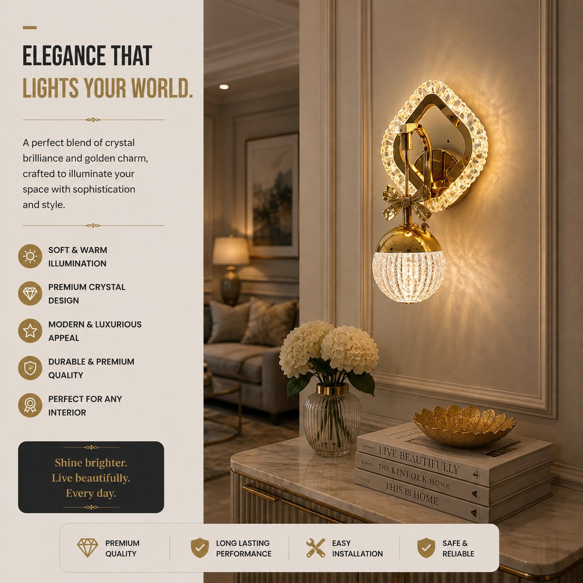 Modern Gold Crystal Decorative LED Wall Light