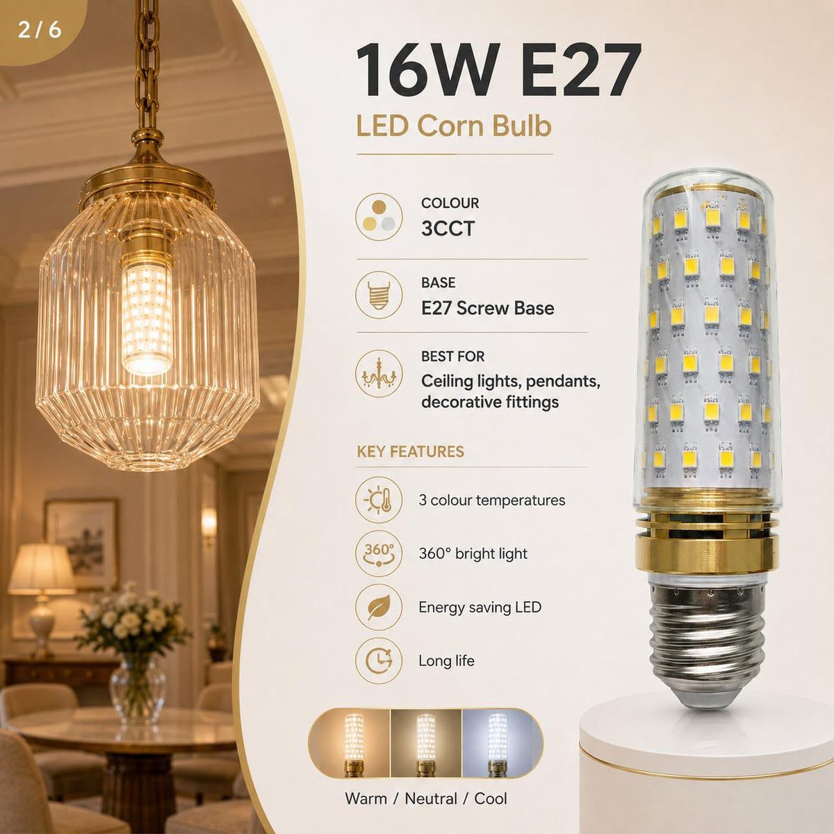 Modern 16W E27 3CCT LED Corn Bulb