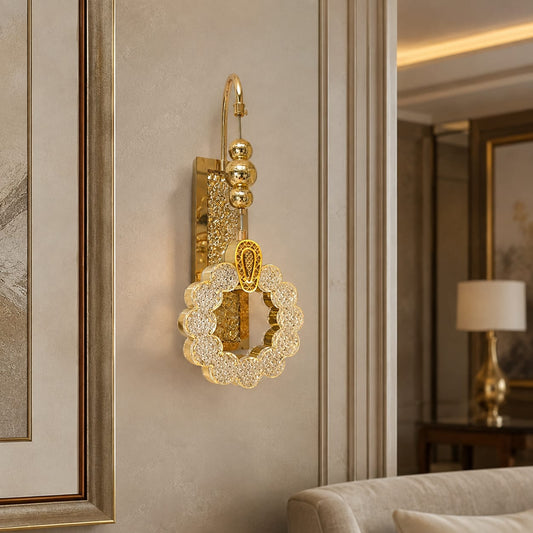 Modern Luxury Gold Scalloped Wreath Crystal Wall Sconce | Decorative LED Hanging Light