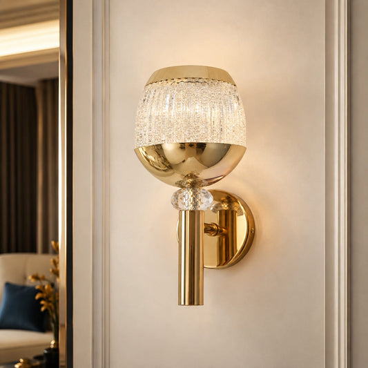 Modern Luxury Gold Goblet Crystal Wall Sconce | Textured Glass LED Wall Light