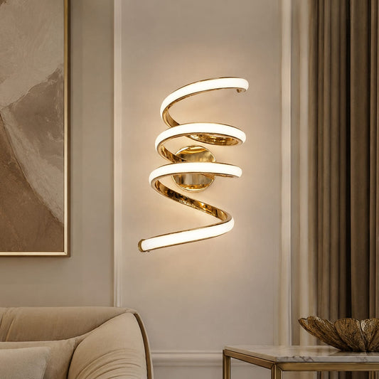 Modern Luxury Gold Spiral LED Wall Sconce | Sculptural Helical Ambient Light
