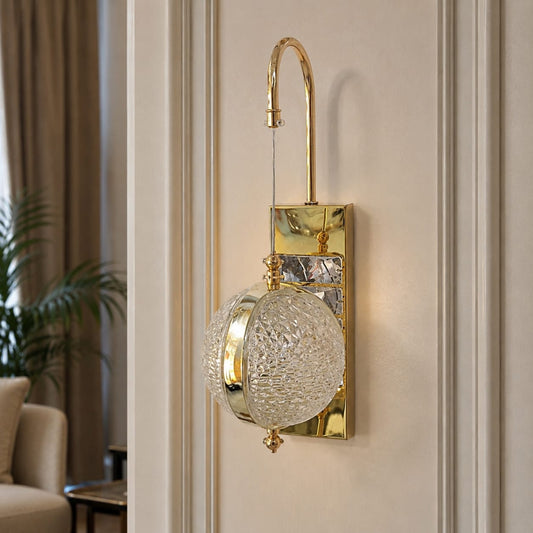 Modern Luxury Spherical Gold Band Crystal Hanging Wall Sconce | Designer LED Pendant Light