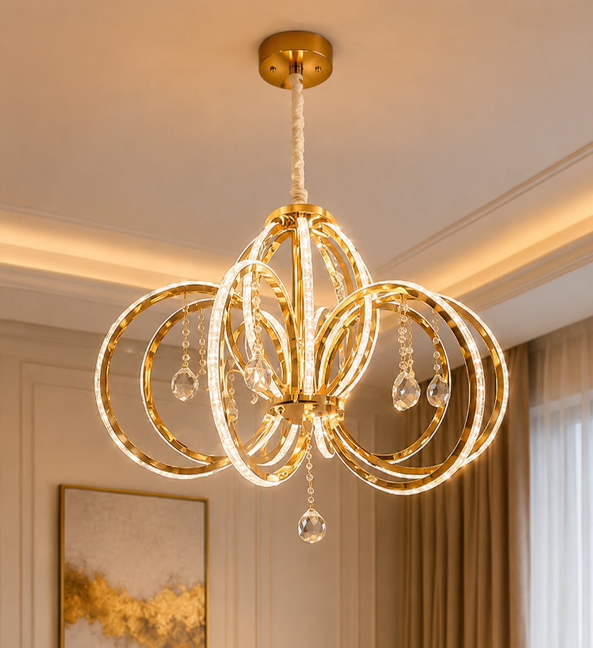 Premium Gold LED Crystal Ceiling Chandelier