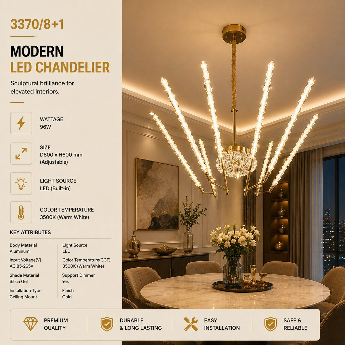 Modern Golden Crystal LED Chandelier by Luxury Lights