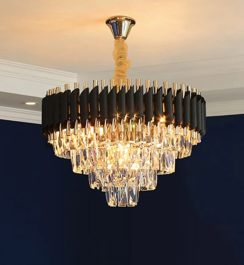Modern Luxury Black & Gold Crystal Chandelier