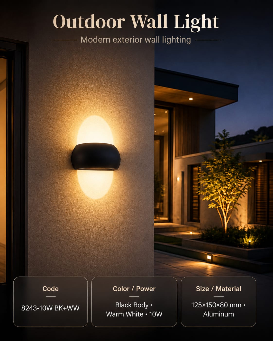 Modern Black Outdoor Wall Light – 10W