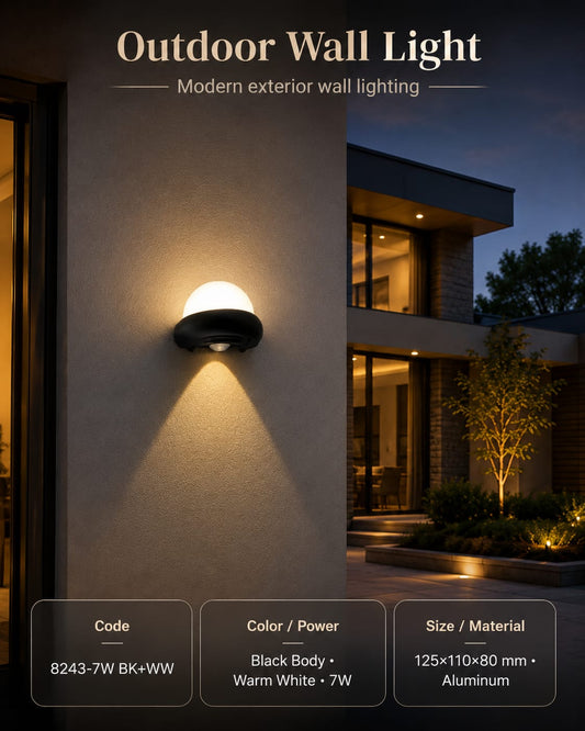 Modern Black Outdoor Wall Light – 7W