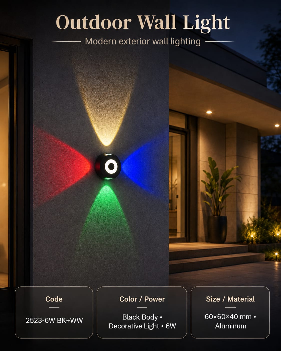 Modern RGB Decorative Outdoor Wall Light – 6W